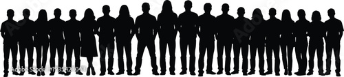 Large crowd silhouette vector collection, diverse people standing together isolated on white background illustration set