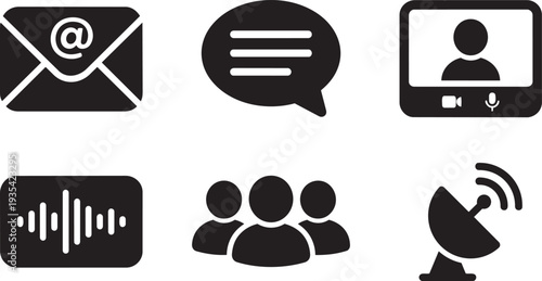 Digital Communication, Online Messaging and Virtual Collaboration Soft Rounded Geometry Icon Set Vector Illustration