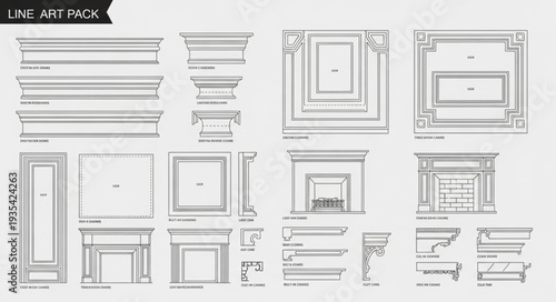 Architectural Line Art Pack Featuring Various Decorative Elements.