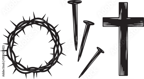 Christianity symbols including cross, nails, and crown of thorns