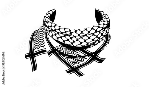 Traditional Palestinian Keffiyeh Scarf Wrapped Around Neck Flat Vector Illustration