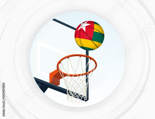 Togo Flag Themed Basketball in Motion, Scoring Moment in Basketball Game.
