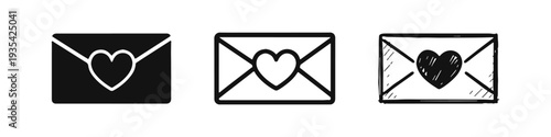Love Letter Envelope Icon Set. Romantic Message Mail Vector Symbols Collection for Valentine's Day Communication