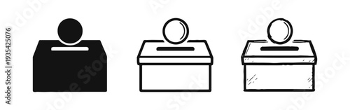 Donation Box Coin Voting Icons. Charity Fundraising Contribution Vector Set for Elections, Giving, and Support
