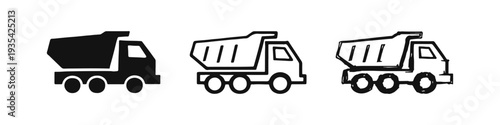 Dump Truck Icons Set: Solid, Outline, and Hand-Drawn Sketch Styles for Haulage Vehicles and Construction Transport