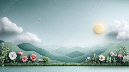 Colorful Paper Art Landscape with Rainbow