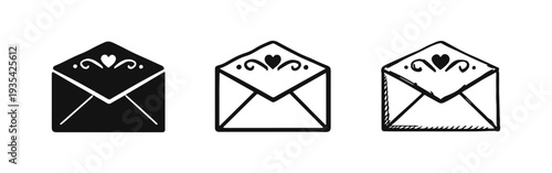 Love Letter Envelope Icon Set - Romance, Message, Mail, and Valentine's Day Symbol