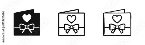 Love Greeting Card Icon Set - Valentine's Day, Gift, Heart, and Celebration Symbol with Bow