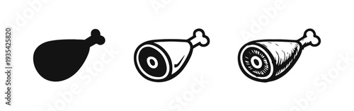 Meat Leg or Chicken Drumstick Vector Icon Set