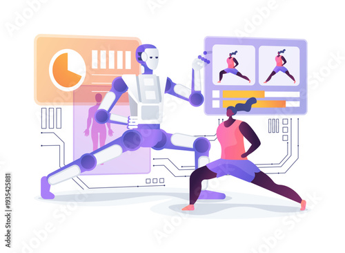 AI Fitness Coach Robot abstract concept vector illustration.