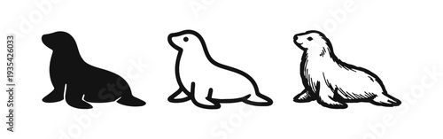 Cute Seal Animal Icon Set - Marine Mammal Ocean Creature Illustration