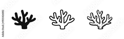 Coral Reef Icon Set - Marine Plant Underwater Flora Illustration