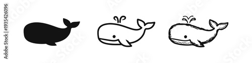 Cute Whale Icon Collection - Marine Mammal Ocean Creature Illustration Vector