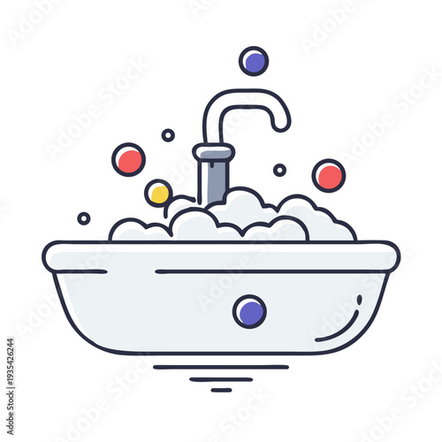 Sink with bubbles and colorful soap foam in a minimal style  