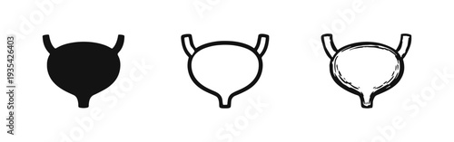 Human Bladder Hand Drawn Doodle Icon Set. Urinary System Organ Design.