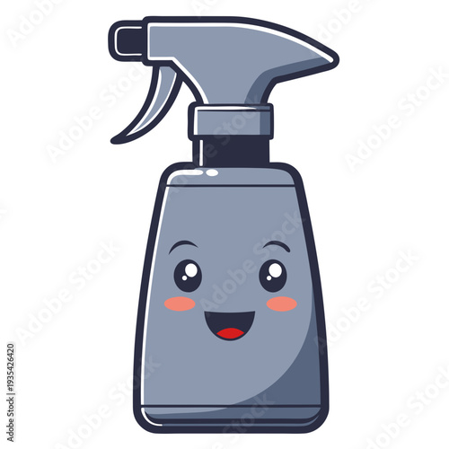 Cute cartoon spray bottle with a happy face for house cleaning  
