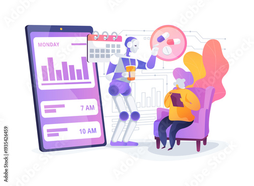 Robotic Elderly Care Companion abstract concept vector illustration.