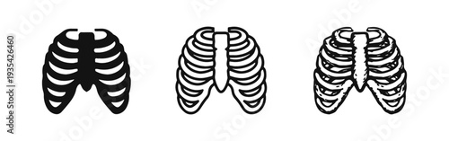 Human Rib Cage Hand Drawn Doodle Icon Set. Skeletal System Thorax Design.