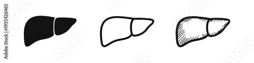 Human Liver Hand Drawn Doodle Icon Set. Digestive and Detoxification Organ Design.