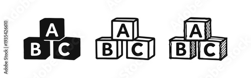 ABC Alphabet Blocks Icon Set - Education and Learning Symbol in Multiple Styles