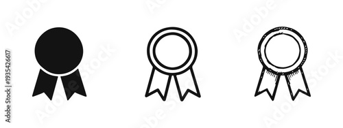 Award Ribbon Icon Set - Prize and Achievement Symbol in Various Styles