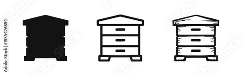 Beehive Icon Set: Classic, Outline, and Hand-Drawn Apiculture Symbols for Honey Production and Beekeeping Designs
