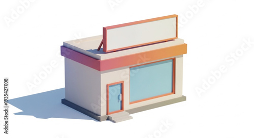 Low poly shop building with blank sign, perfect for commercial use and advertising purposes.