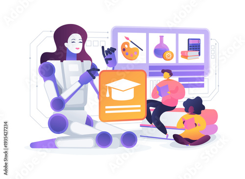 Robotic Tutor for Children abstract concept vector illustration.