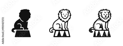 Circus Lion Sitting on Pedestal Icon Set