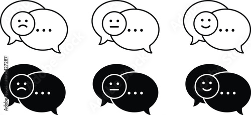 Icon set of speech bubbles with various emotions for communication and expression