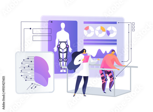 Rehabilitation Exoskeleton Suit abstract concept vector illustration.