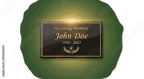 Funeral Memorial Plaque Vector Graphic with Golden Inscription: "In Loving Memory" isolated on transparent background for cemetery headstones and grave markers design.