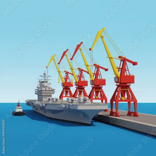 Large Naval Ship with Gantry Cranes.