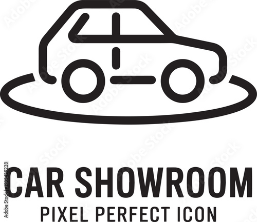 Minimalist vector icon of a car showroom display sign isolated on transparent background