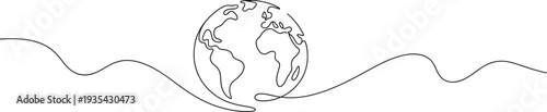 Continuous line drawing of planet earth globe illustration for environmental protection and nature