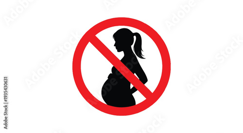 Vector graphic illustration depicting a prohibition sign over a silhouette of a pregnant woman's profile