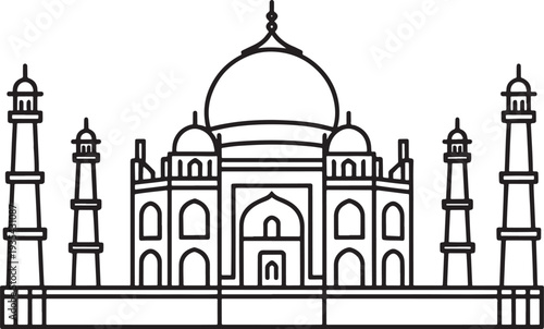 Taj Mahal Line Art Icon Agra India Landmark