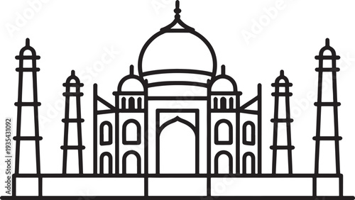 Taj Mahal Line Drawing Simplified Indian Architecture Icon