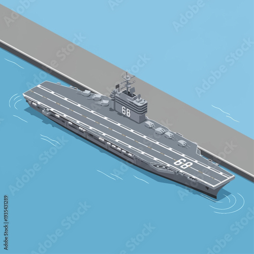 Aircraft Carrier Ship in Ocean Illustration.