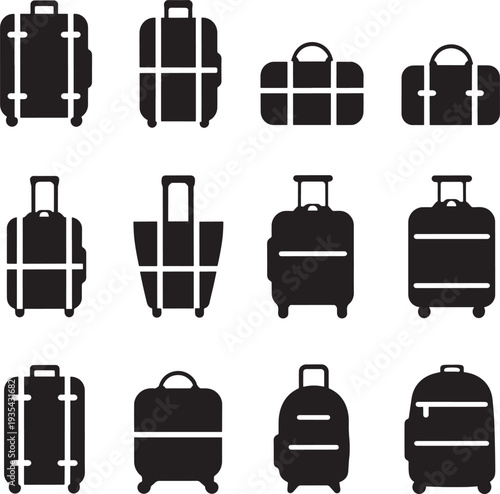 Various Luggage and Suitcases Black Silhouette Icons