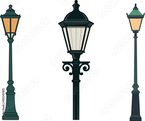 Street Lantern with Amber Light Green Victorian