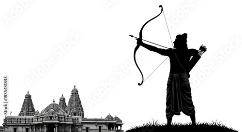 A man in ancient indian attire holding a bow and arrow