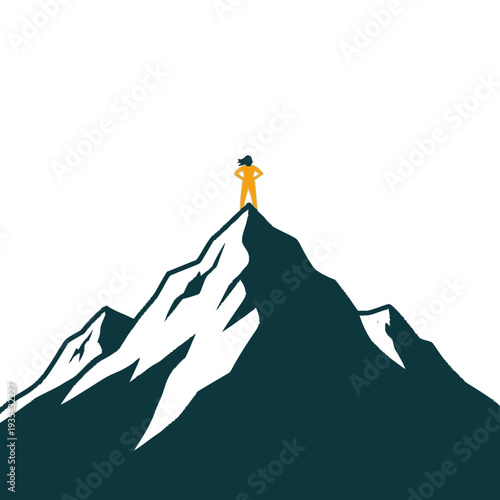 Man Standing on Mountain Peak Illustration.