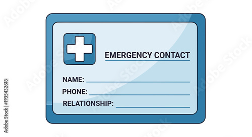 Emergency Contact Card with Medical Cross Icon and Health Information Fields