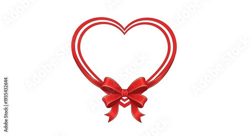 A red heart shaped ornament with a bow illustration
