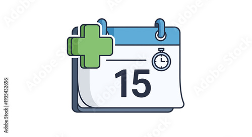 Medical Calendar Icon with Plus Sign and Stopwatch - Health Appointment Reminder