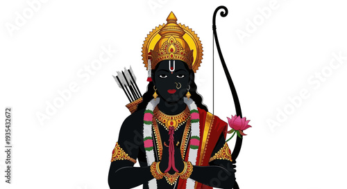 A cartoon drawing of a hindu god with a bow and arrow