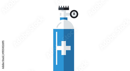 Oxygen Tank Medical Icon - Blue Cylinder with White Cross and Gauge