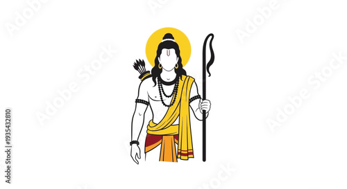 A hindu deity with a staff and halo