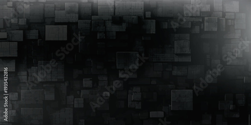 Abstract dark background with geometric cube shapes and light effects.